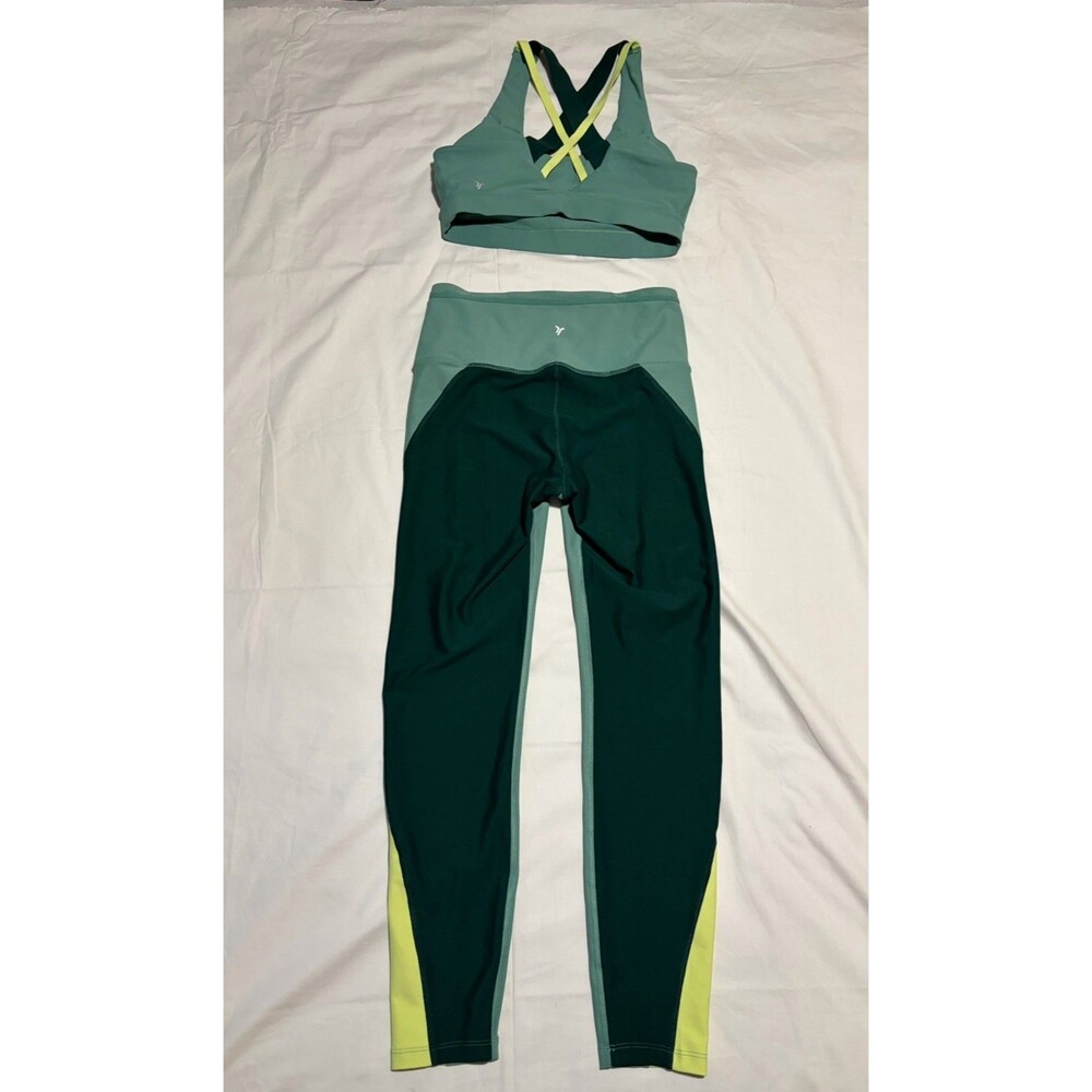 Old Navy Powersoft Workout Set Go Dry Leggings Bra Top Green Medium High Rise - Picture 3 of 6
